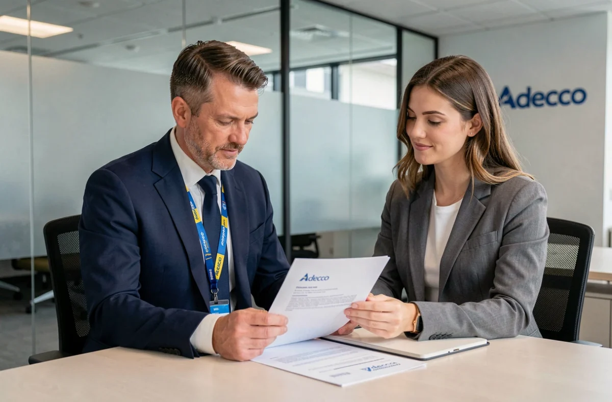 Un recruteur Adecco Nantes en entretien avec une candidate dans un bureau moderne