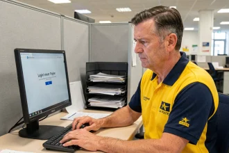 Agent La Poste face à une erreur de connexion sur l'interface GTA en 2026 dans un bureau administratif