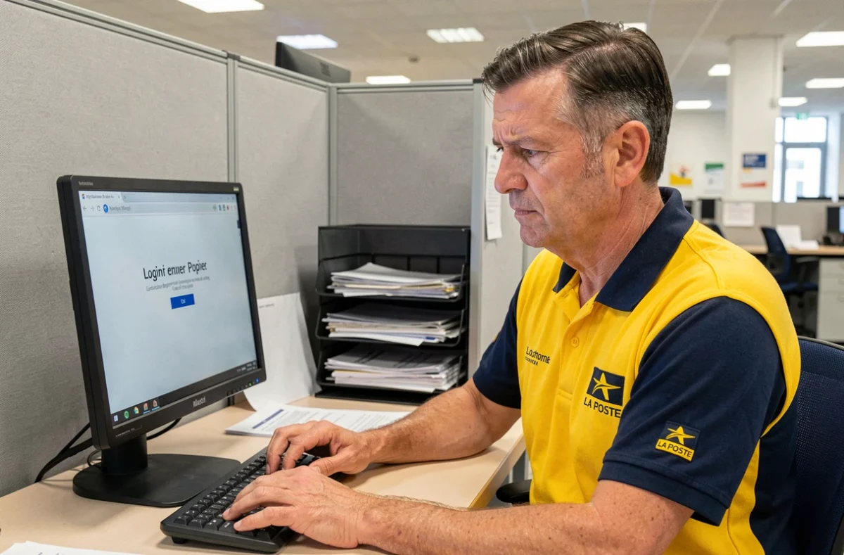 Agent La Poste face à une erreur de connexion sur l'interface GTA en 2026 dans un bureau administratif