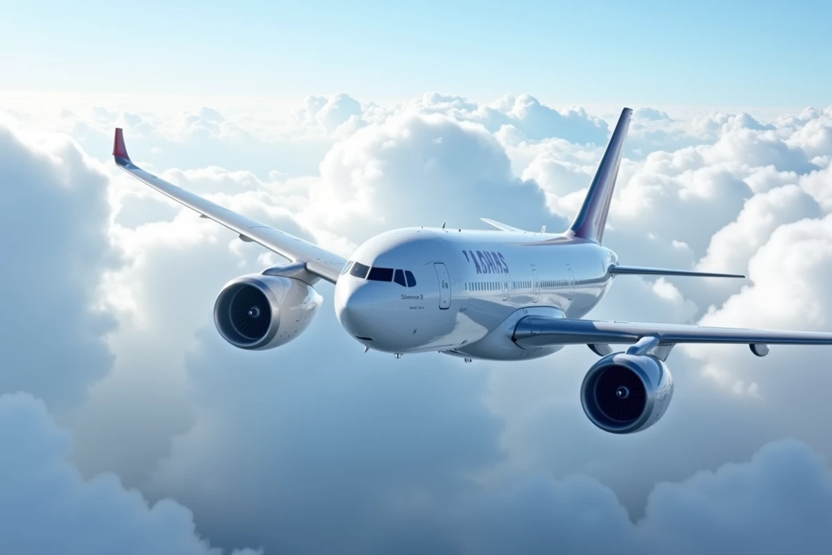 Airbus A330 en vol de croisière vu en perspective aérienne révélant la voilure composite et les nacelles moteurs à haute altitude