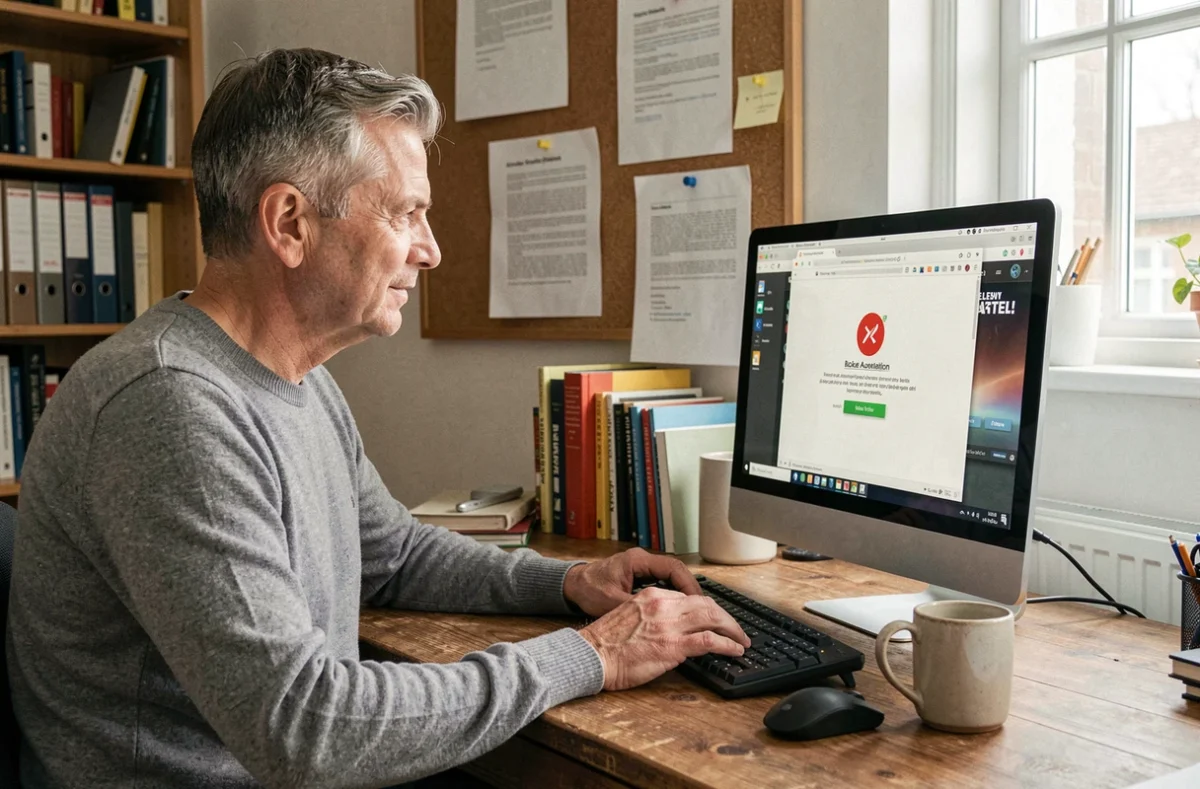 Homme en télétravail bloqué sur la page de connexion Box RH La Poste depuis son bureau à domicile