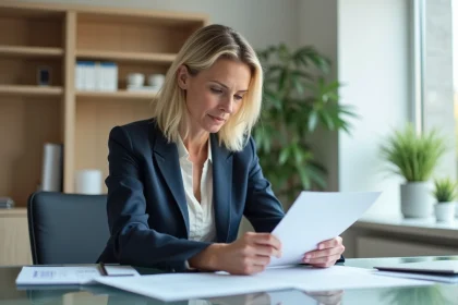 Femme d'affaires professionnelle examine des documents importants