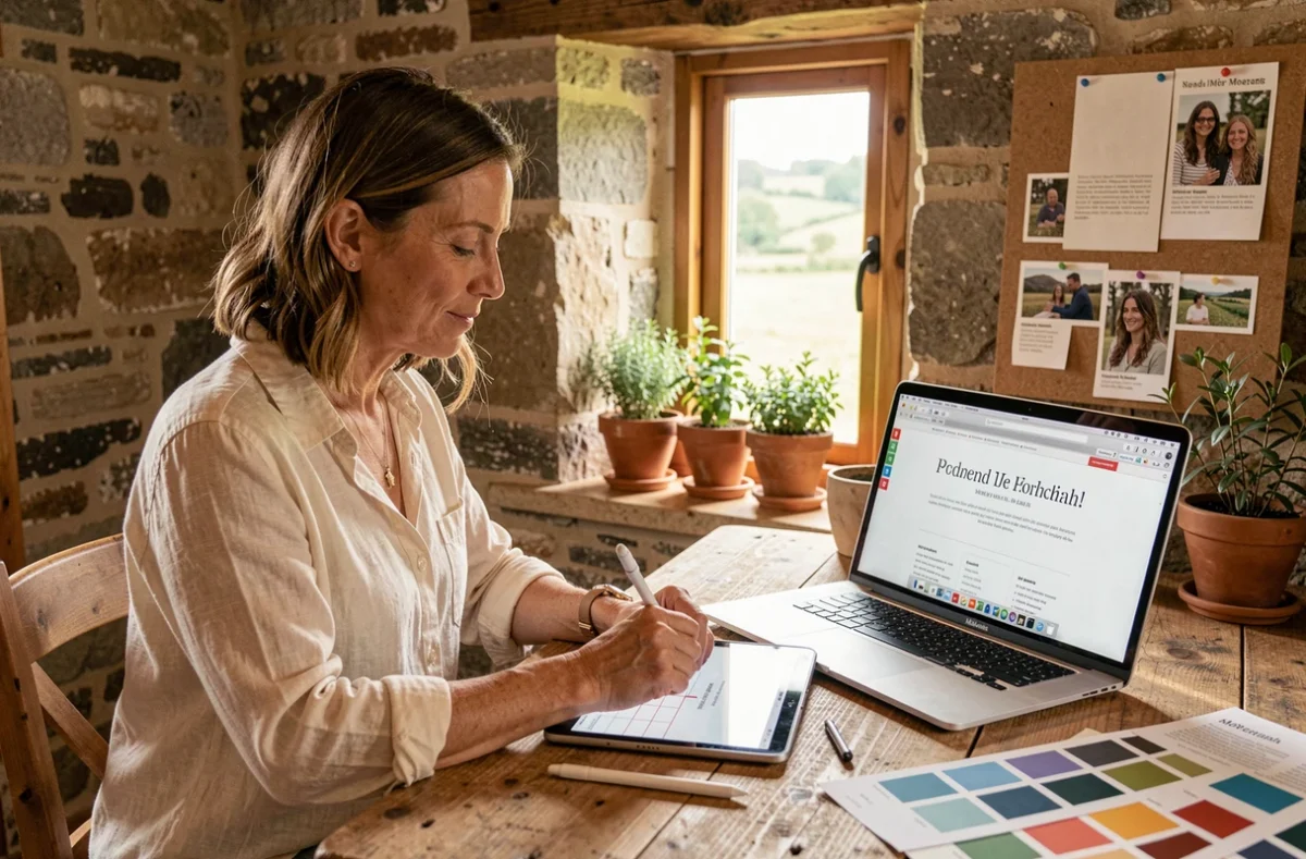 Créatrice de sites web sur mesure Cécile Web dans son studio artisanal à Marzan