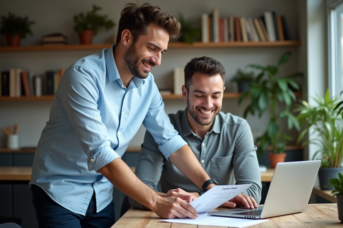 Homme discutant contrôle Urssaf avec collègue au coworking