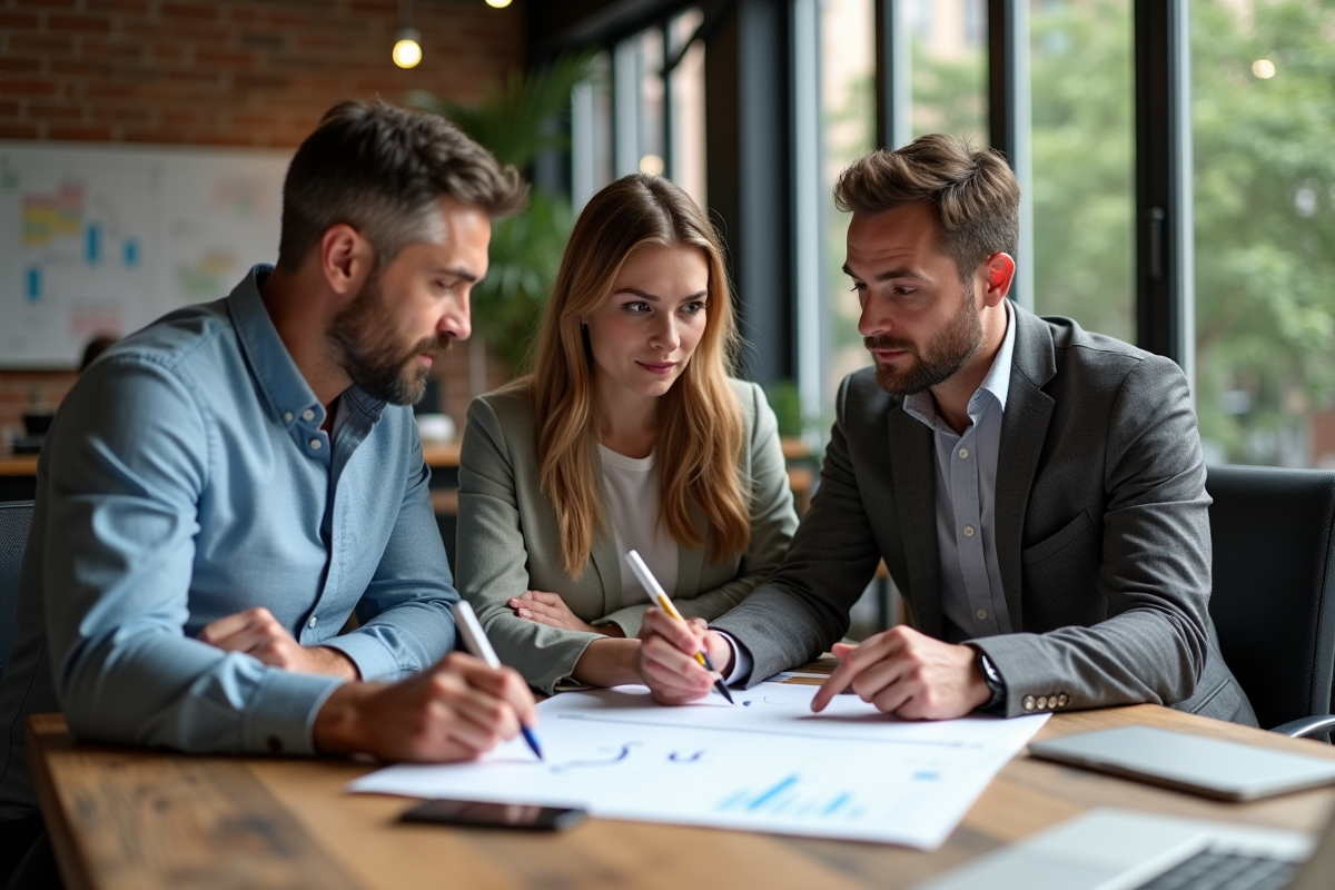 Groupe de collègues en réunion dans un espace de coworking