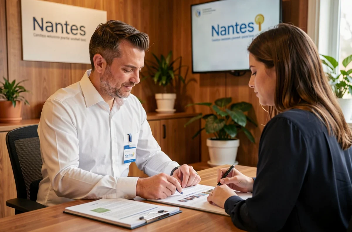 Un recruteur de l'agence Complémentarité Nantes étudiant le dossier d'une candidate