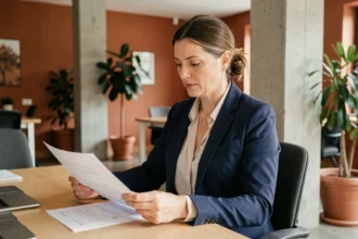Femme consultante en portage salarial travaillant sur un contrat dans un espace de coworking à Nîmes