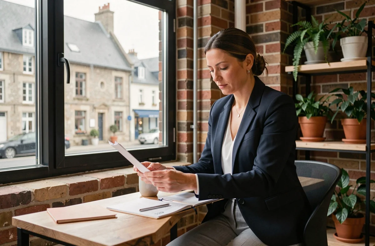 Consultante en portage salarial travaillant dans un espace de coworking moderne à Saint-Brieuc