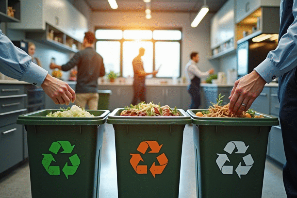 Cuisine moderne de bureau avec tri des déchets