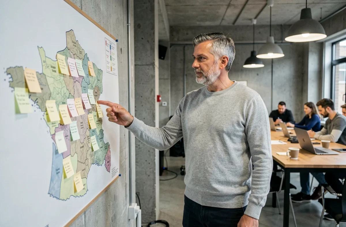 Entrepreneur analysant les meilleures régions françaises pour créer une micro-entreprise et réduire les charges sociales