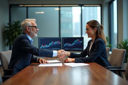 Deux professionnels d'affaires se serrant la main lors d'une réunion