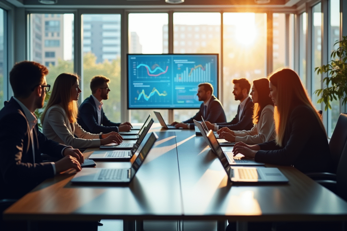 Équipe diversifiée en gestion fournisseurs dans un bureau moderne