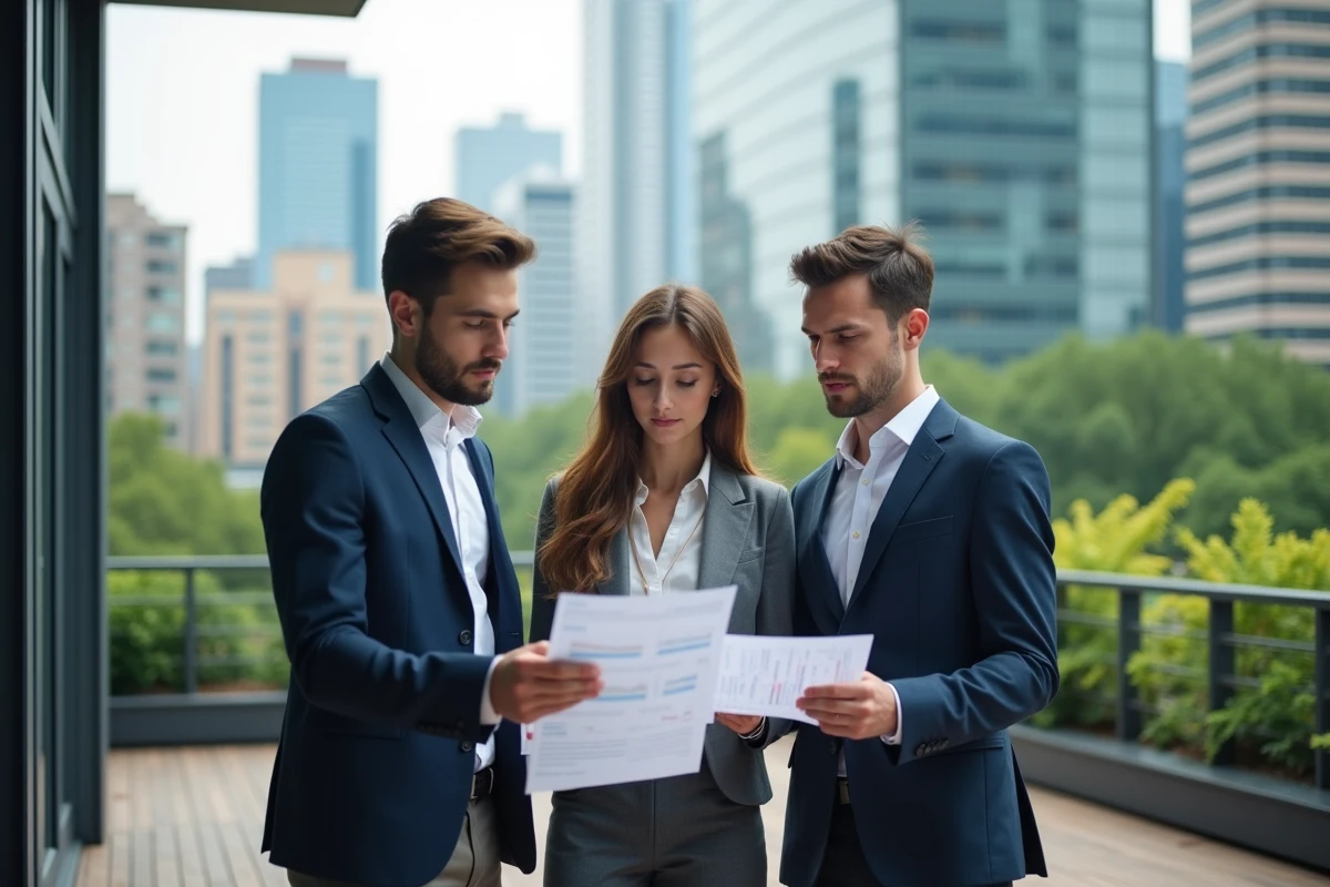 Groupe de jeunes professionnels marketing en extérieur