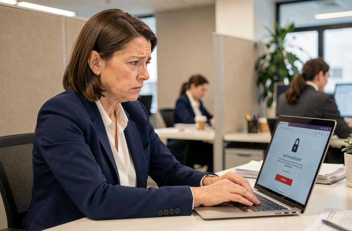 Employée La Poste frustrée face à une erreur de connexion sur son espace Box RH au bureau