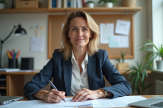 Femme en bureau organisée et professionnelle