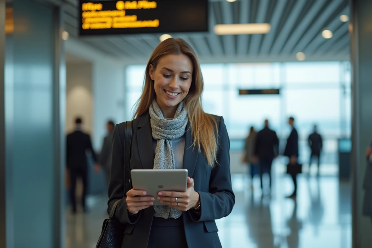 Femme professionnelle vérifiant son planning à la douane