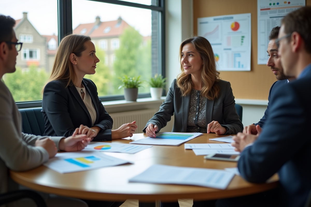 Femme gestionnaire présente des graphiques lors d