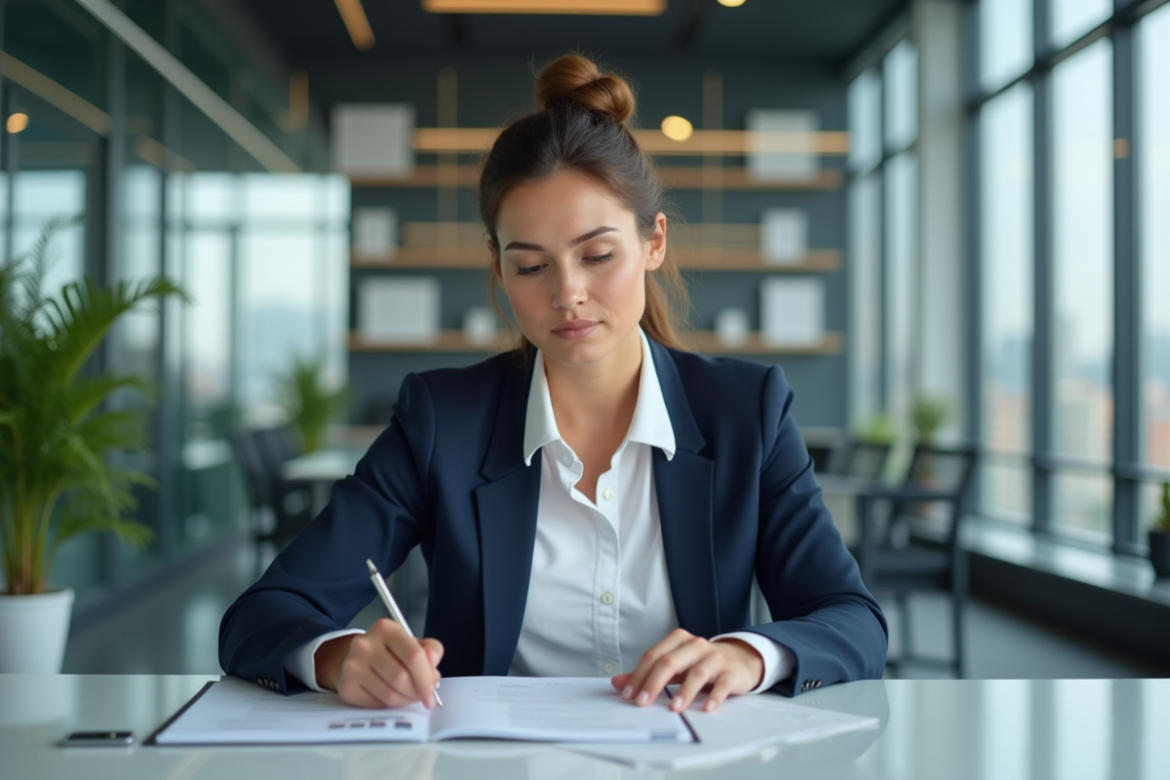 Femme professionnelle en bureau moderne pour article sur le travail