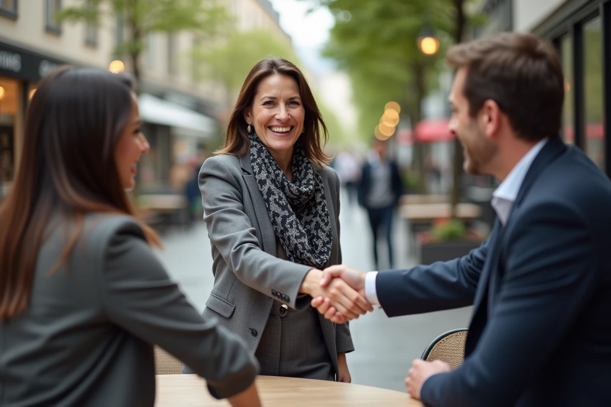 Femme professionnelle serrant la main à une entrepreneure en extérieur