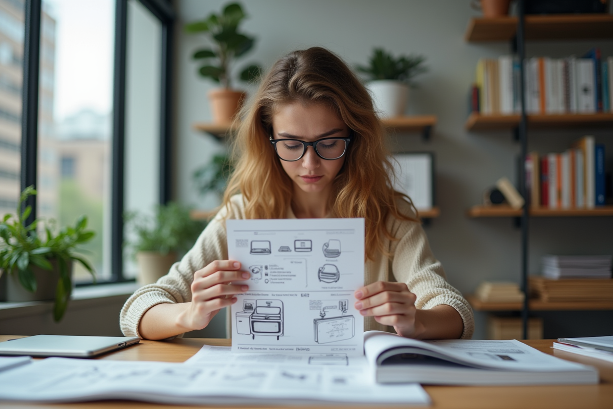 Jeune femme vérifiant des échantillons d