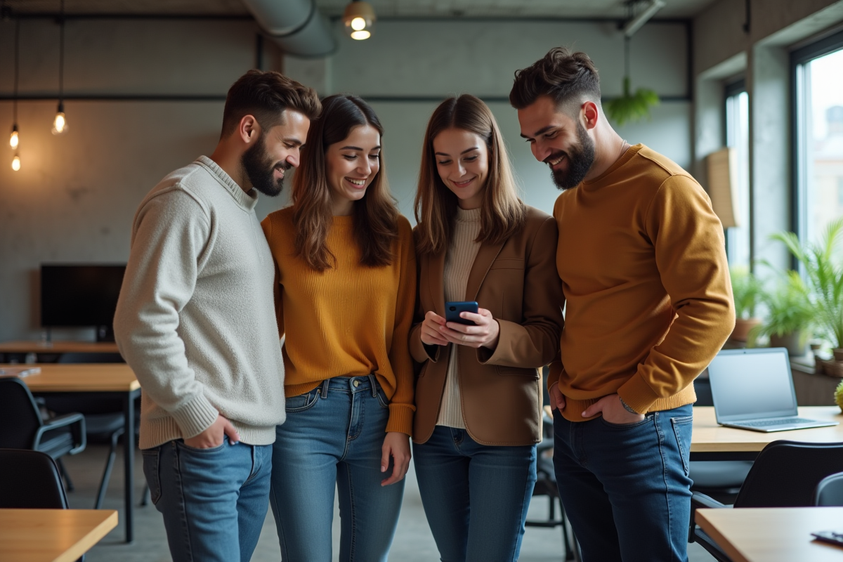 Groupe de jeunes adultes partageant un moment dans un espace de coworking