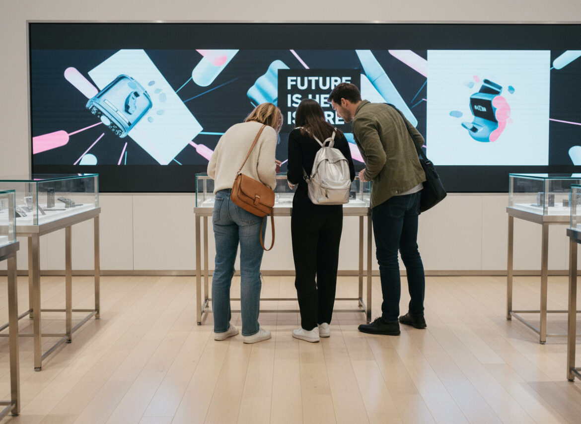 Groupe de jeunes adultes dans un magasin moderne