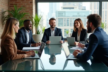 Groupe de professionnels en réunion dans un bureau moderne