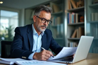 Homme d'affaires concentré en réunion dans un bureau moderne