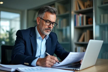 Homme d'affaires concentré en réunion dans un bureau moderne