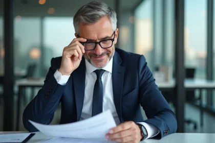 Homme d'affaires confiant en costume ajusté dans un bureau moderne
