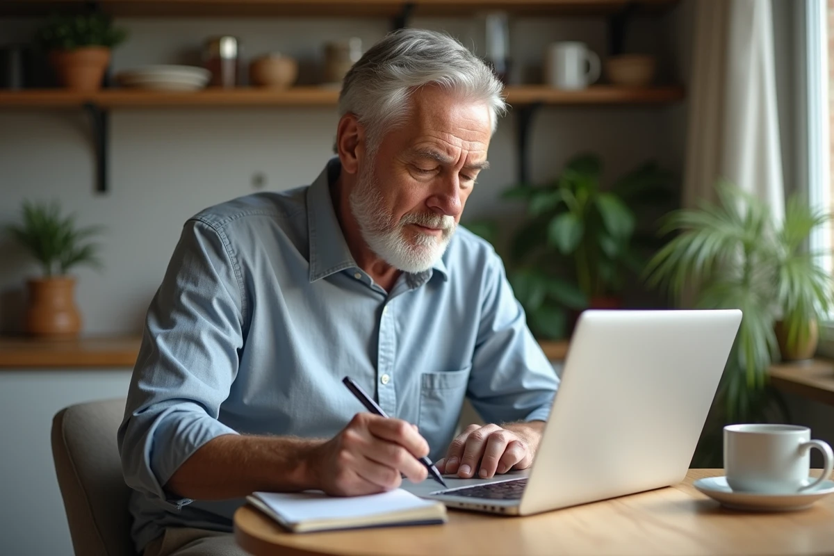 Homme à la maison travaillant sur son ordinateur portable