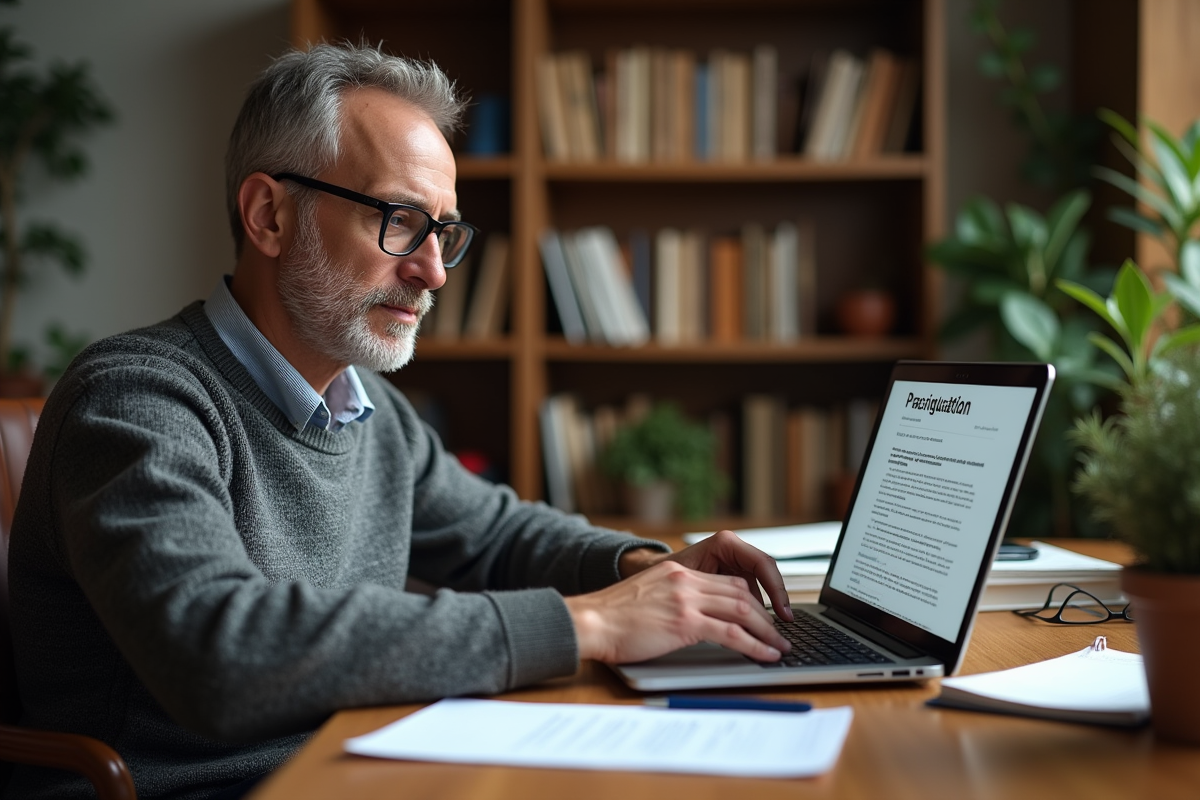 Homme d âge moyen travaillant à son bureau à domicile