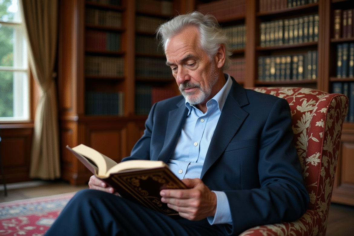 Homme d age en costume dans une librarie élégante