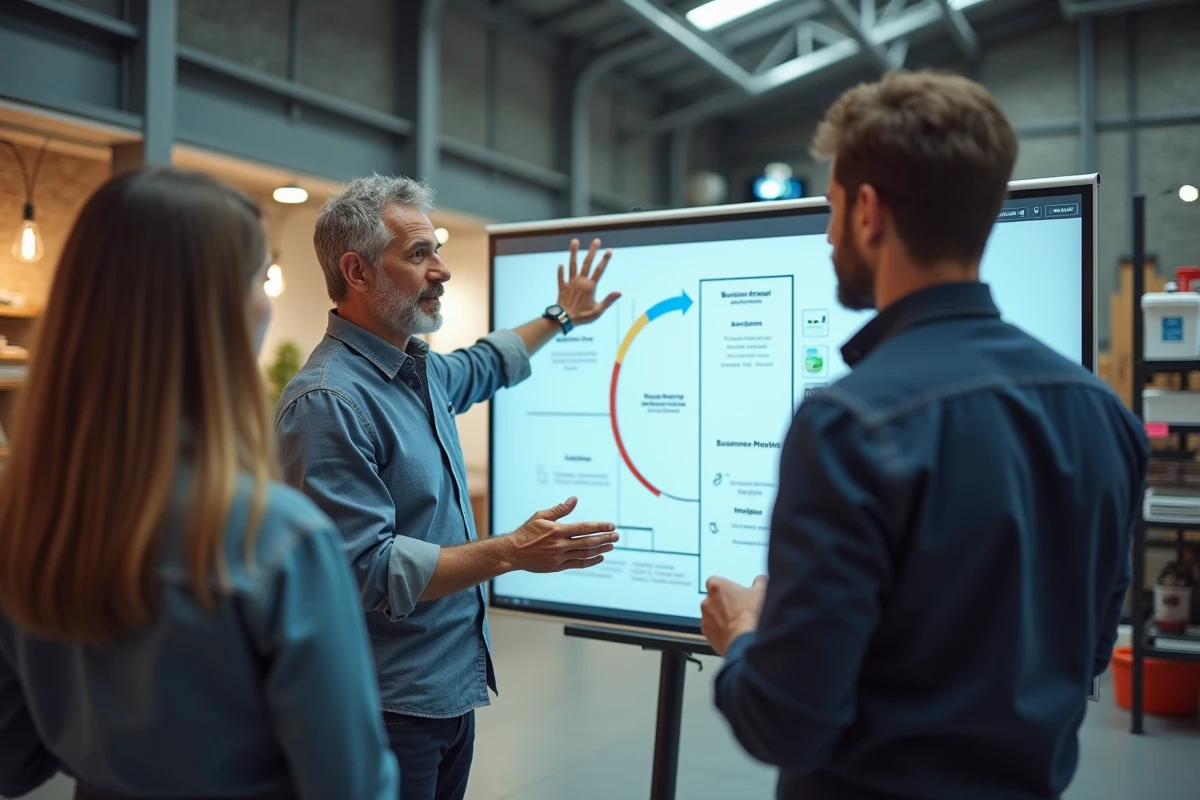 Homme présentant un modèle d