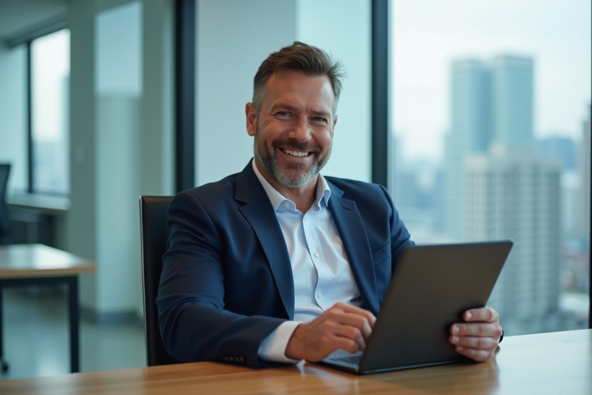 Homme confiant en costume dans un bureau moderne