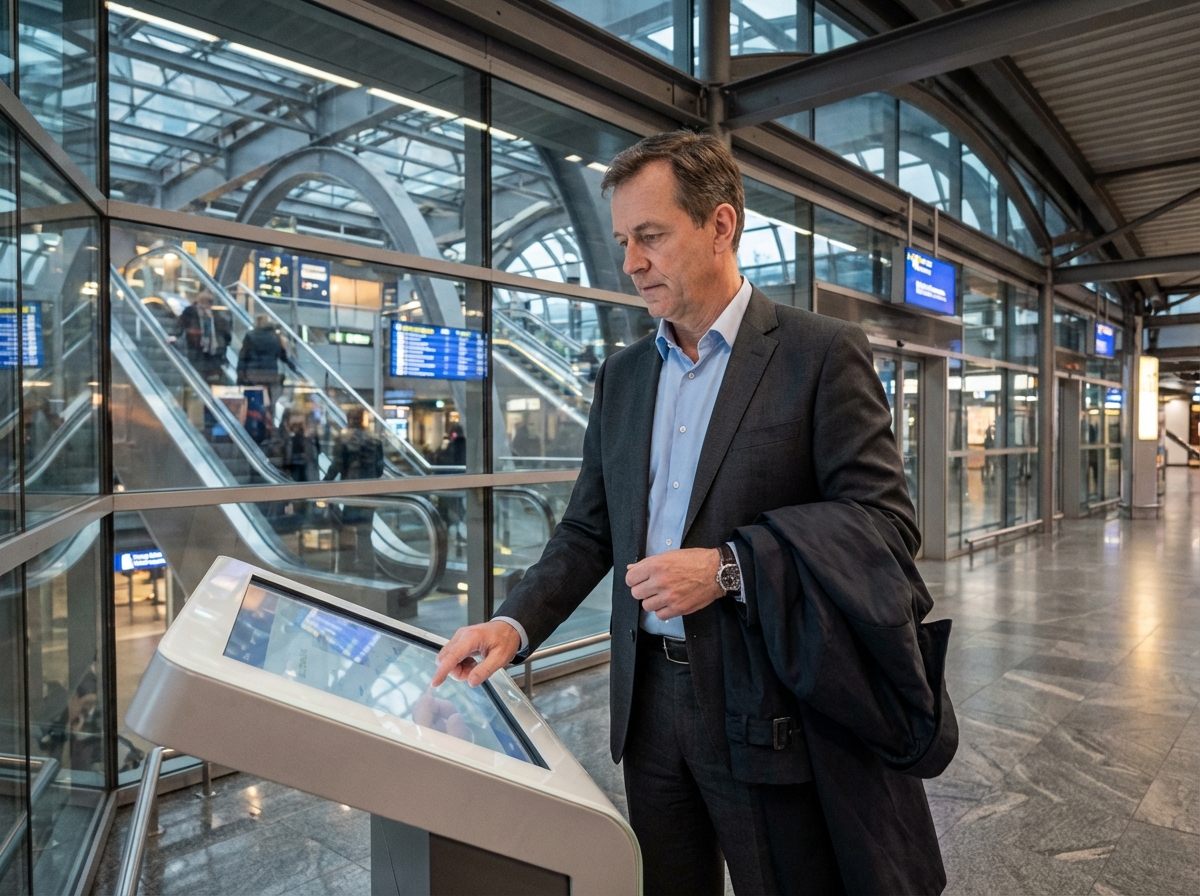 Homme utilisant un terminal d