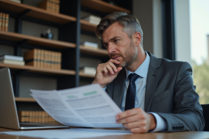 Homme d affaires examinant des documents fiscaux au bureau