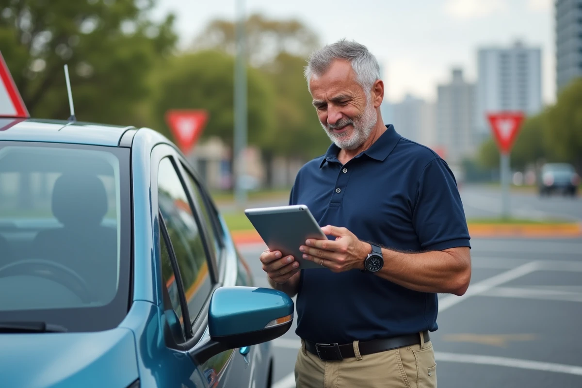 Homme vérifiant une tablette près d
