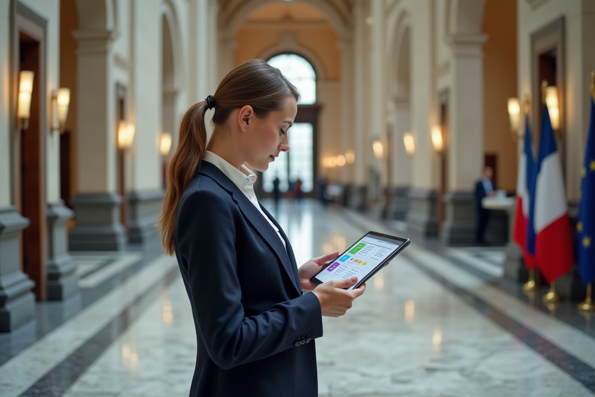 Jeune femme professionnelle examinant un tableau numérique