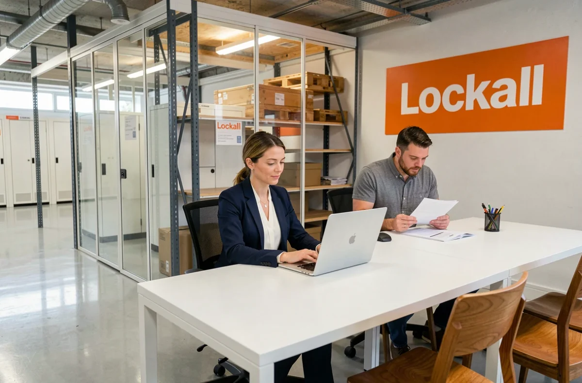 Bureau partagé Lockall à Cergy avec espaces de stockage sécurisés visibles en arrière-plan