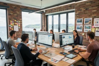 Agence de création de sites internet dans le Morbihan avec équipe au travail sur des projets web