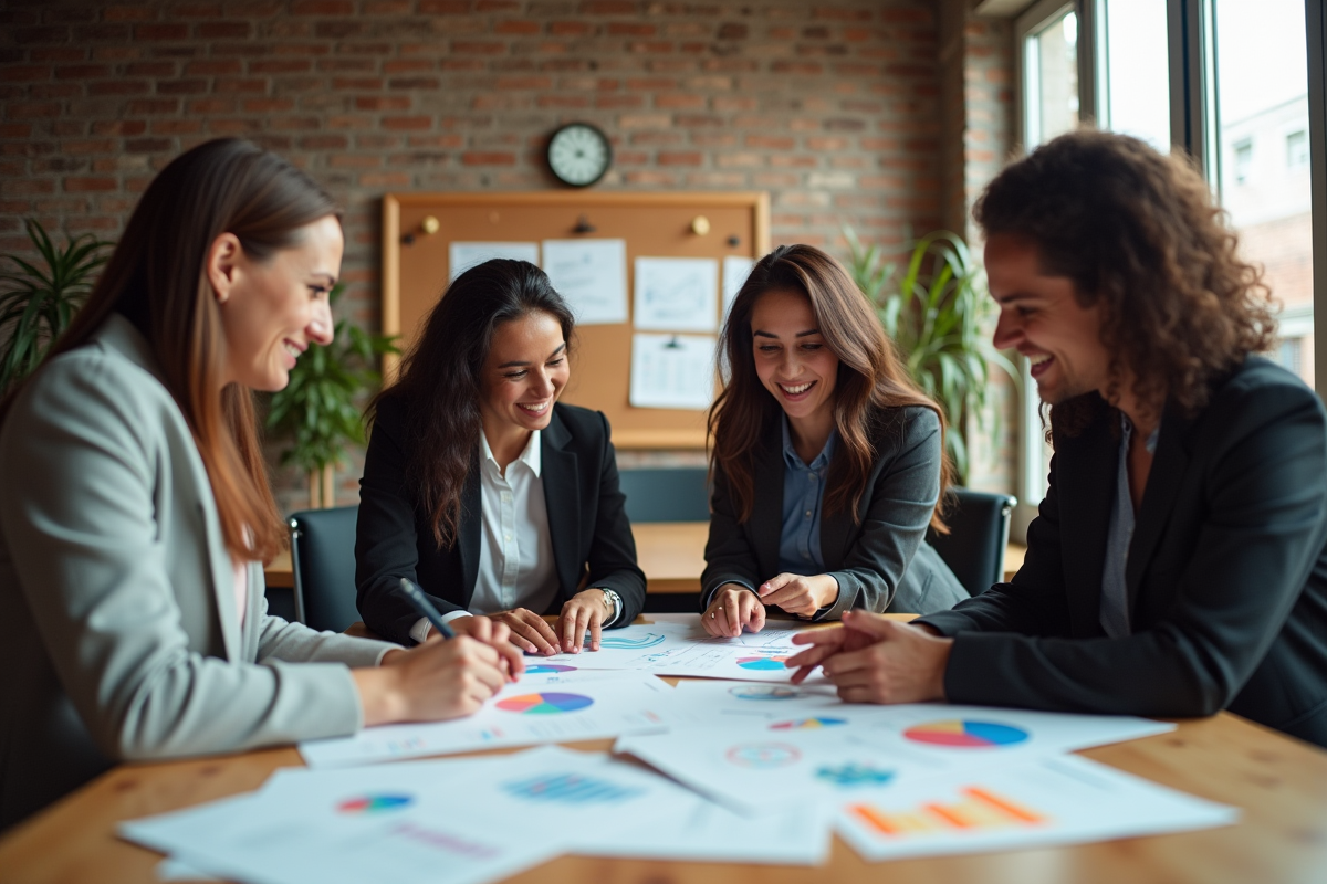 Groupe de professionnels en réunion brainstorming marketing