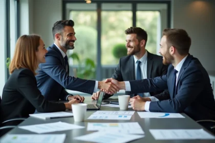 Groupe de professionnels en réunion d'affaires dans un bureau moderne