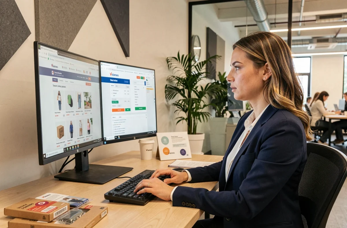 Développeuse e-commerce de l'agence Soledis à Vannes travaillant sur une boutique en ligne