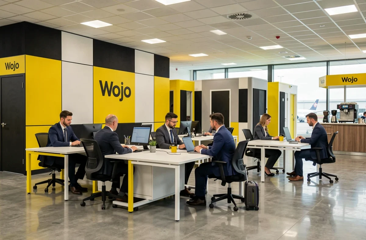 Espace coworking Wojo à Roissy-en-France avec mobilier design et ambiance haut de gamme proche de l'aéroport